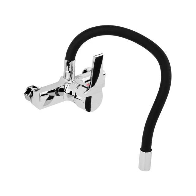 Змішувач для мийки FALA Flexible настінний з гнучким виливом Black (5906083058004)