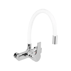 Змішувач для мойки FALA Flexible настінний з гнучким виливом White (5906083058011)