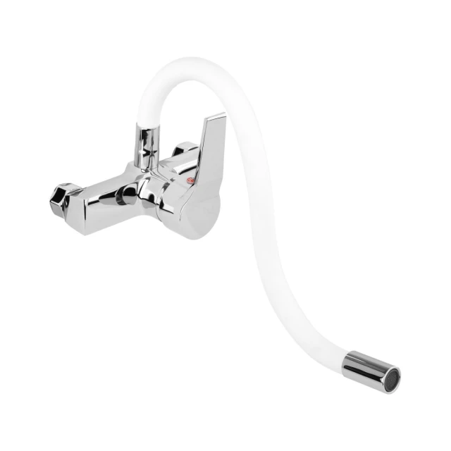 Смеситель для мойки FALA Flexible настенный с гибким изливом White (5906083058011)