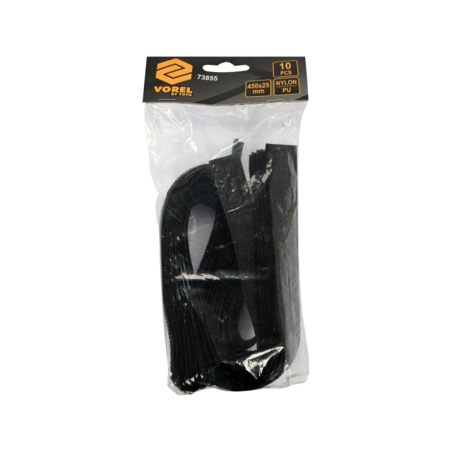 Стяжка кабельна з липучкою Vorel 450 мм 10 шт Black (5906083062896)