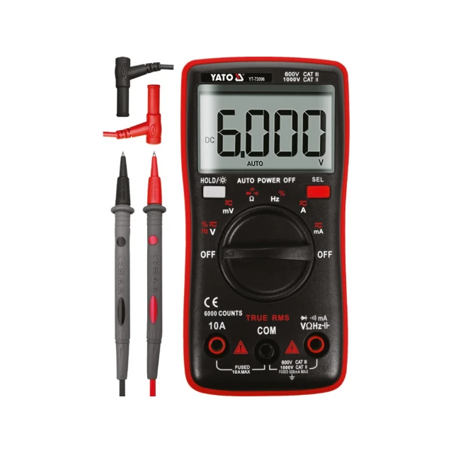 Мультиметр цифровий Yato True RMS з автоматичним діапазоном LCD 6000 (5906083072239)