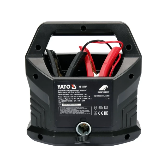 Зарядний пристрій електронний Yato 12V 2/6/10/15A Boost 300s 20A (5906083080616)