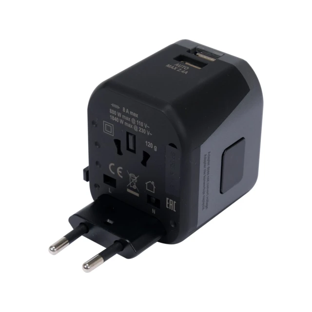 Універсальний дорожній адаптер для понад Yato 150 країн з зарядкою 2x USB 5V/2.4A (5906083084966)