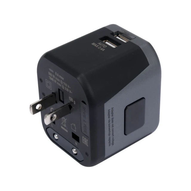 Універсальний дорожній адаптер для понад Yato 150 країн з зарядкою 2x USB 5V/2.4A (5906083084966)