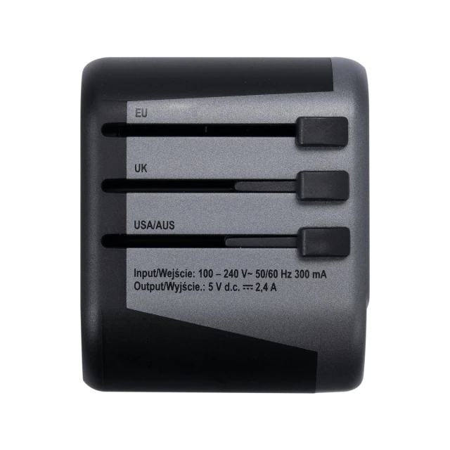 Універсальний дорожній адаптер для понад Yato 150 країн з зарядкою 2x USB 5V/2.4A (5906083084966)