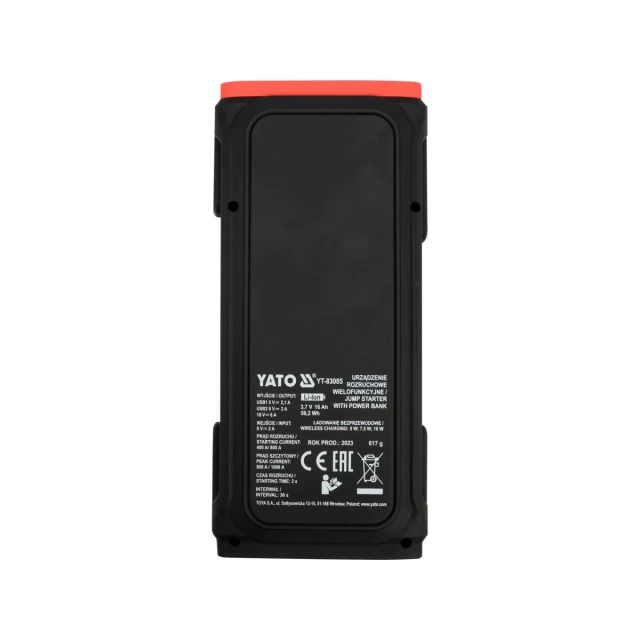 Пусковое устройство Yato 16000 mAh с дисплеем LCD и беспроводной зарядкой (5906083099755)
