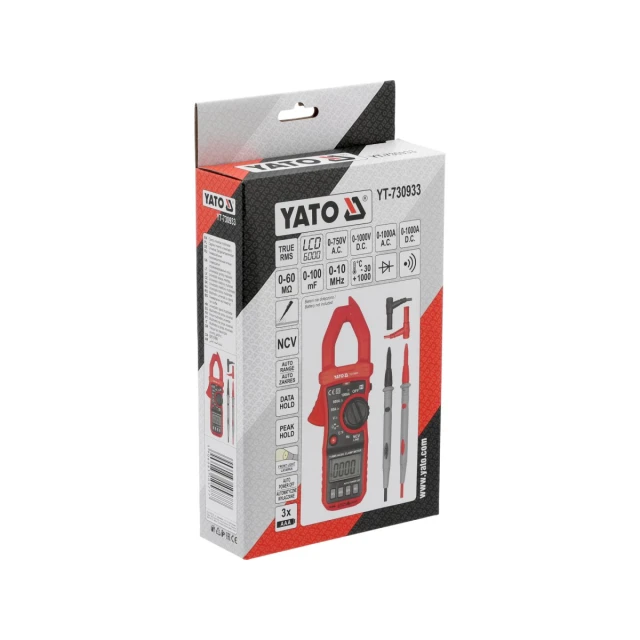 Струмовимірювальні кліщі Yato True RMS AC/DC 10mA-1000A (5906083105777)
