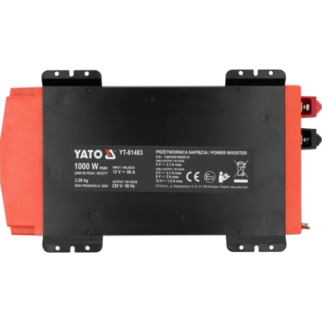 Перетворювач напруги Yato 12/230 В 1000 Вт чистий синус (5906083106088)