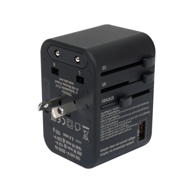 Адаптер дорожный для более Yato 150 стран USB-C PD 65 Вт (5906083107627)