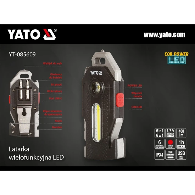 Ліхтар багатофункціональний Yato 6 в 1 400 лм (5906083114274)