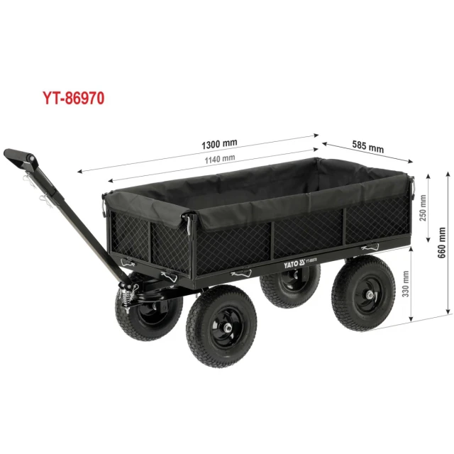 Садовий візок Yato XL 450 кг з чохлом колеса 13