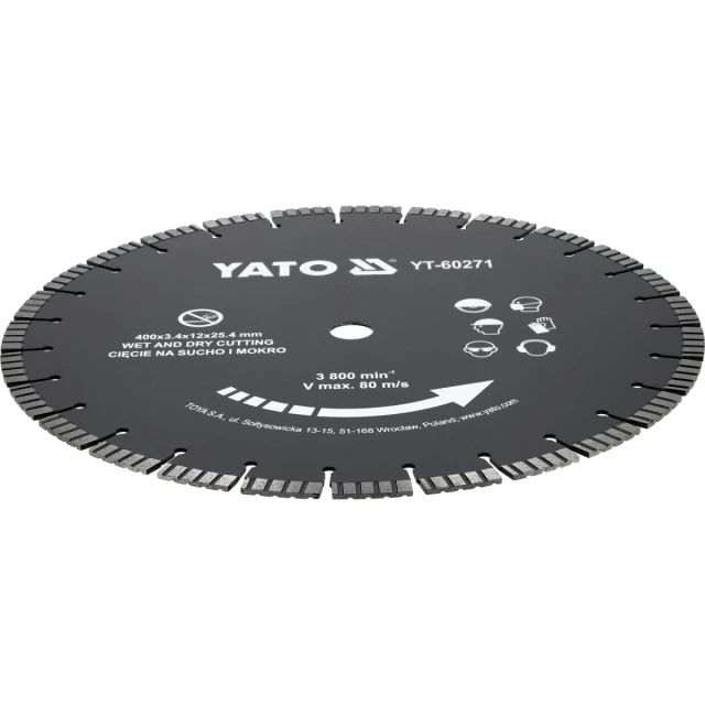 Диск для нарізчика Yato 400 мм отвір 25,4 мм для бетону, бордюрів (5906083119422)