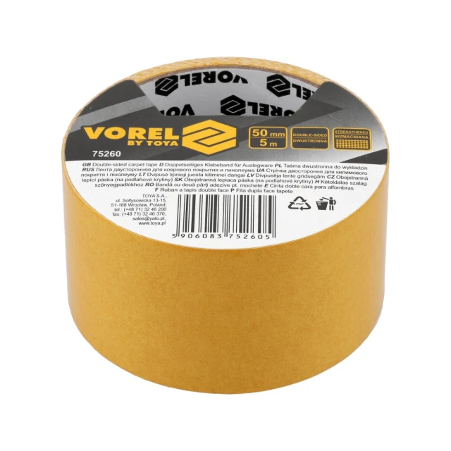Стрічка двостороння для покриттів Vorel 50 мм x 5 м (5906083752605)