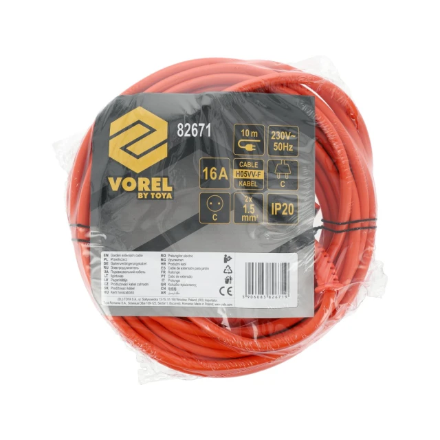 Подовжувач Vorel 10 м 2x1,5 мм² Orange (5906083826719)