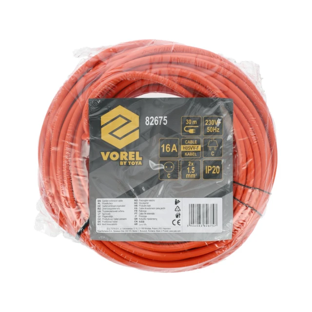 Подовжувач Vorel 30 м 2x1,5 мм² Orange (5906083826757)