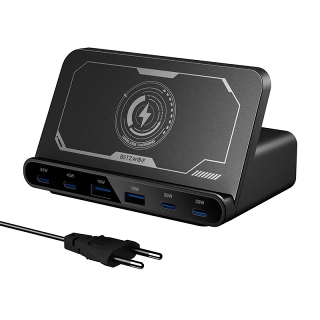 Зарядное устройство сетевое Blitzwolf BW-S27 160W 4xUSB-C 2xUSB-A Qi 15W Black