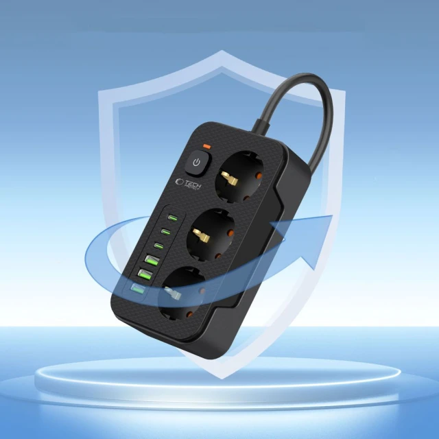Сетевой удлинитель Tech-Protect PC3X6 3xUSB | 3xUSB-C | 3xSocket 2m Black (5906302310555)