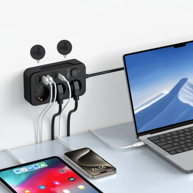 Сетевой удлинитель Tech-Protect PC3X6 3xUSB | 3xUSB-C | 3xSocket 2m Black (5906302310555)