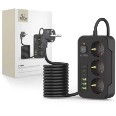 Сетевой удлинитель Tech-Protect PC3X6 3xUSB | 3xUSB-C | 3xSocket 2m Black (5906302310555)