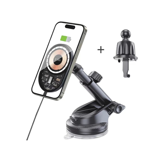 Автотримач із функцією бездротової зарядки Tech-Protect MM15W-V6 Magnetic Dashboard & Vent Car Mount Wireless Charger 15W Black with MagSafe (59063023