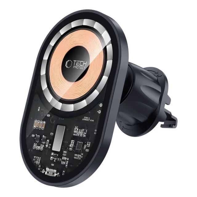 Автотримач із функцією бездротової зарядки Tech-Protect MM15W-V6 Magnetic Dashboard & Vent Car Mount Wireless Charger 15W Black with MagSafe (59063023