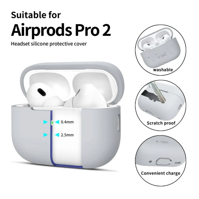 Чохол для навушників Tech-Protect Silicone для AirPods Pro 2 | 1 Crayon Grey (5906302313679)