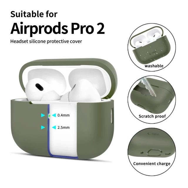 Чохол для навушників Tech-Protect Silicone для AirPods Pro 2 | 1 Olive Green (5906302313693)