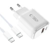 Мережевий зарядний пристрій Tech-Protect NCA30 QC/PD 30W USB-C | USB-A with USB-C to USB-C Cable White (5906302318629)
