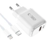 Сетевое зарядное устройство для Tech-Protect NCA30 QC/PD 30W USB-C | USB-A with USB-C to Lightning Cable White (5906302318735)