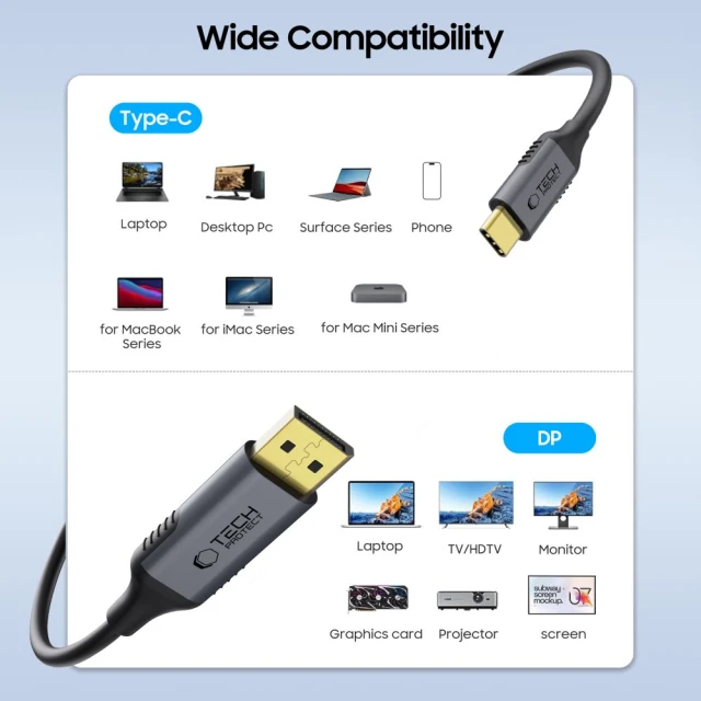 Кабель Tech-Protect UltraBoost USB-C to DisplayPort 1.4 8K 60Hz 1.8 m Black (5906302321780)