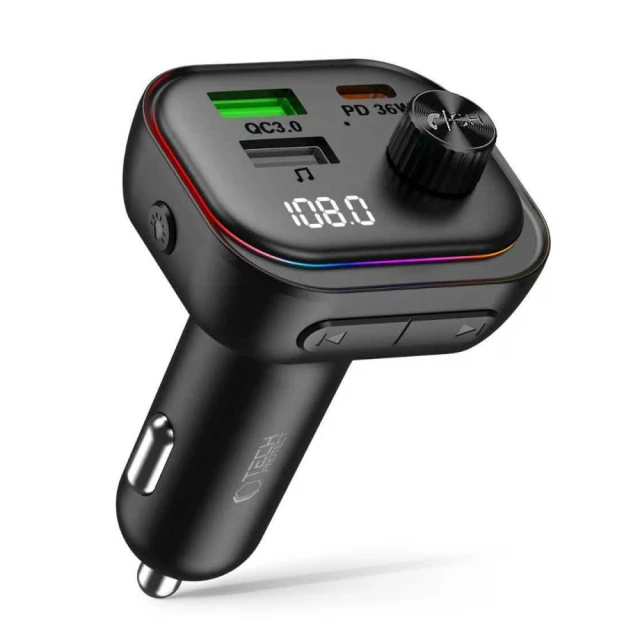 Автомобільний зарядний пристрій Tech-Protect CC07 3-Port PD 54W + FM-трансмітер Bluetooth Black (5906302322770)