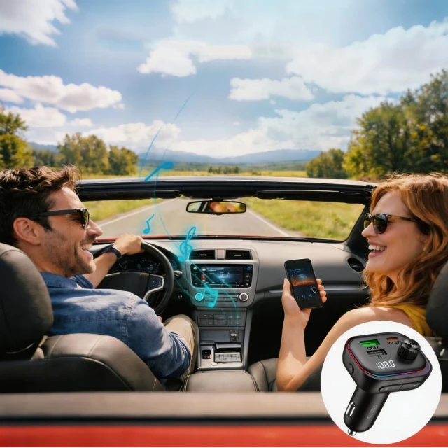 Автомобільний зарядний пристрій Tech-Protect CC07 3-Port PD 54W + FM-трансмітер Bluetooth Black (5906302322770)