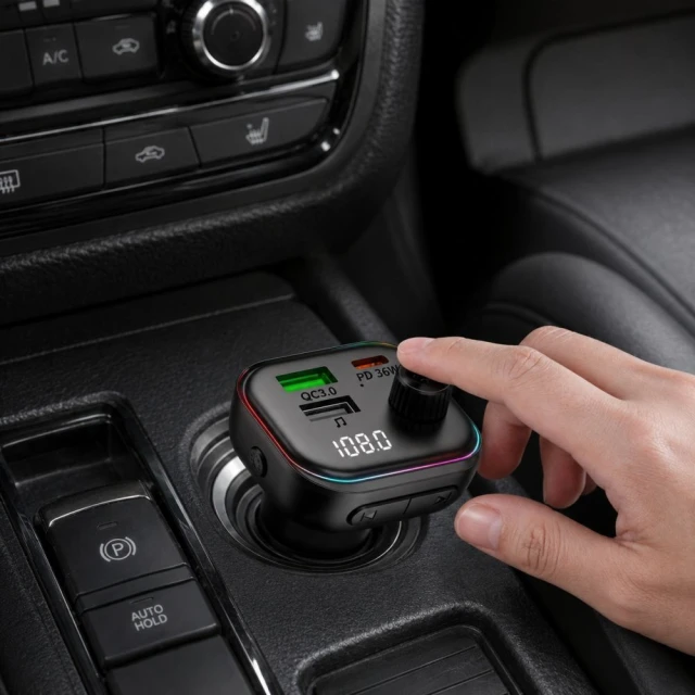 Автомобільний зарядний пристрій Tech-Protect CC07 3-Port PD 54W + FM-трансмітер Bluetooth Black (5906302322770)