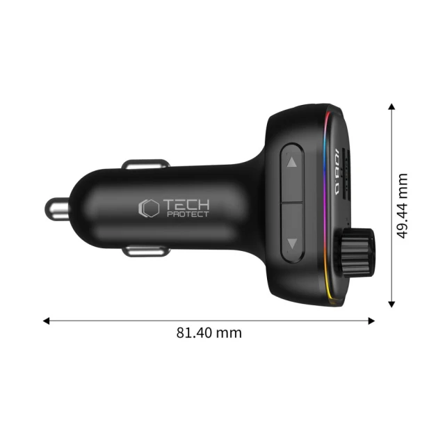 Автомобільний зарядний пристрій Tech-Protect CC07 3-Port PD 54W + FM-трансмітер Bluetooth Black (5906302322770)