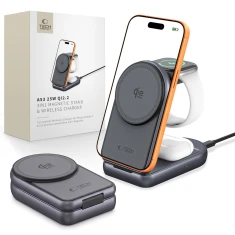 Бездротова зарядка Tech-Protect A53 3in1 Magnetic 25W Qi2.2 Dark Grey with MagSafe (5906302323890)