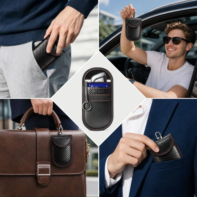 Чохол Tech-Protect KLR100 Pouch Keyless RFID Signal Blocker Case Carbon Black/Red (5906302323937)