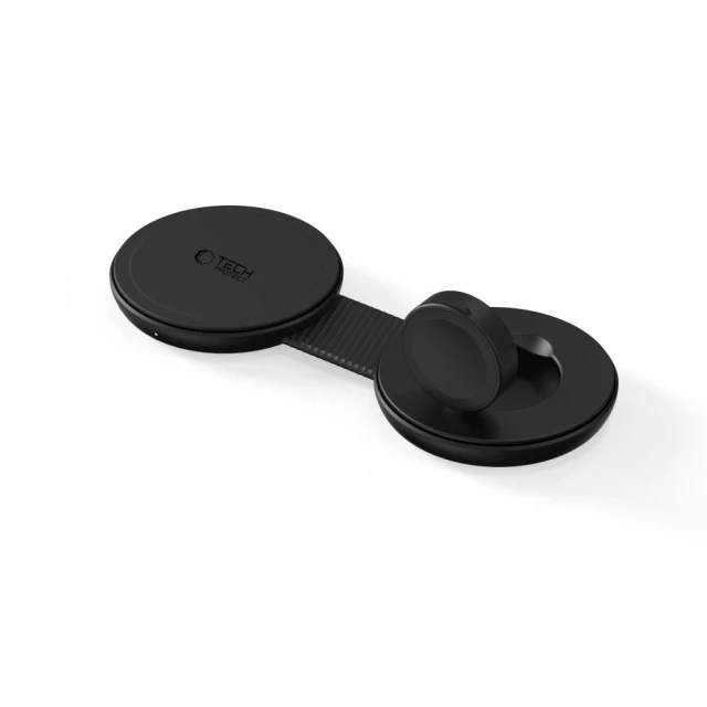 Бездротова зарядка Tech-Protect A55 2in1 Magnetic MagSafe Wireless Charger 25W Qi2.2 Black (5906302324385)