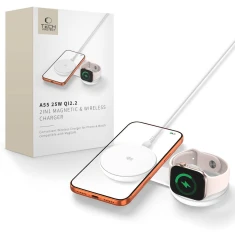 Бездротова зарядка Tech-Protect A55 2in1 Magnetic MagSafe Wireless Charger 25W Qi2.2 White (5906302324392)