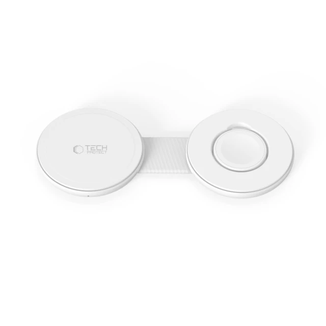 Бездротова зарядка Tech-Protect A55 2in1 Magnetic MagSafe Wireless Charger 25W Qi2.2 White (5906302324392)