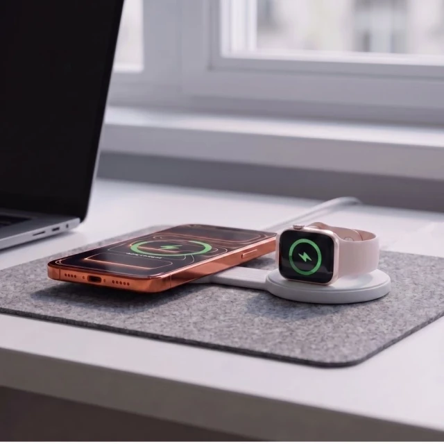 Бездротова зарядка Tech-Protect A55 2in1 Magnetic MagSafe Wireless Charger 25W Qi2.2 White (5906302324392)