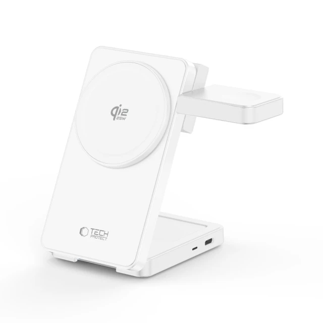 Бездротова зарядка Tech-Protect A56 3in1 Magnetic MagSafe Wireless Charger 25W Qi2.2 White (5906302324408)