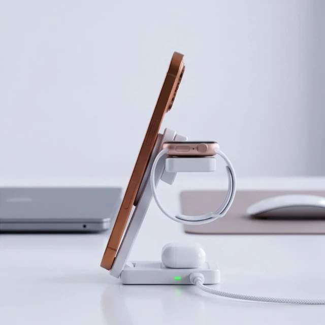 Бездротова зарядка Tech-Protect A56 3in1 Magnetic MagSafe Wireless Charger 25W Qi2.2 White (5906302324408)