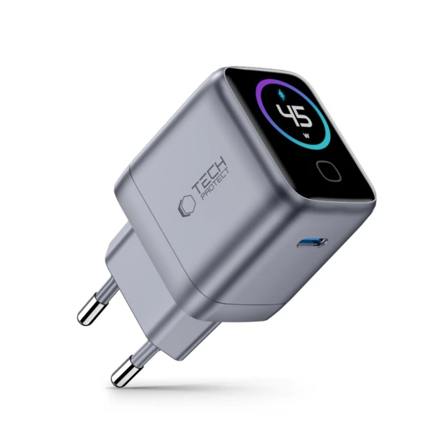 Мережевий зарядний пристрій Tech-Protect PowerVision NC45W-GAN 1-Port PD 45W Dark Grey (5906302324446)
