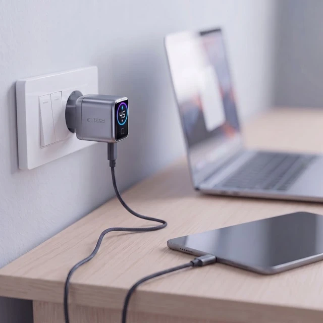 Мережевий зарядний пристрій Tech-Protect PowerVision NC45W-GAN 1-Port PD 45W Dark Grey (5906302324446)
