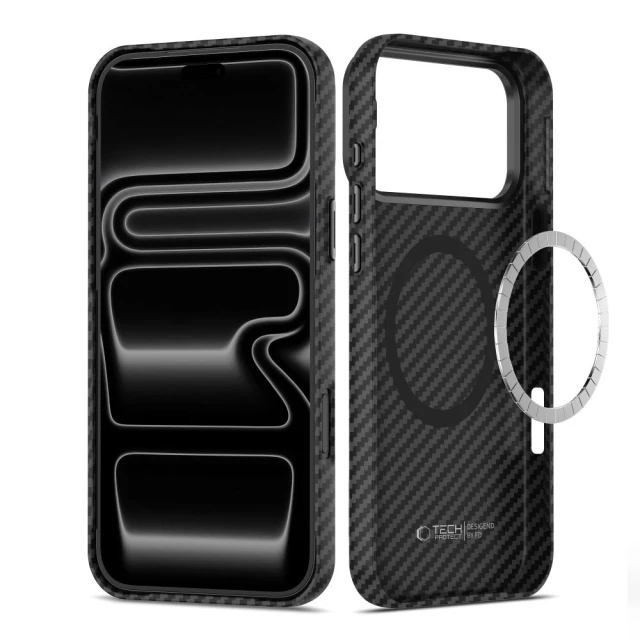 Чохол Tech-Protect Ion Carbon для iPhone 18 Pro Max | 17 Pro Max Black Silver with MagSafe (5906302325313)