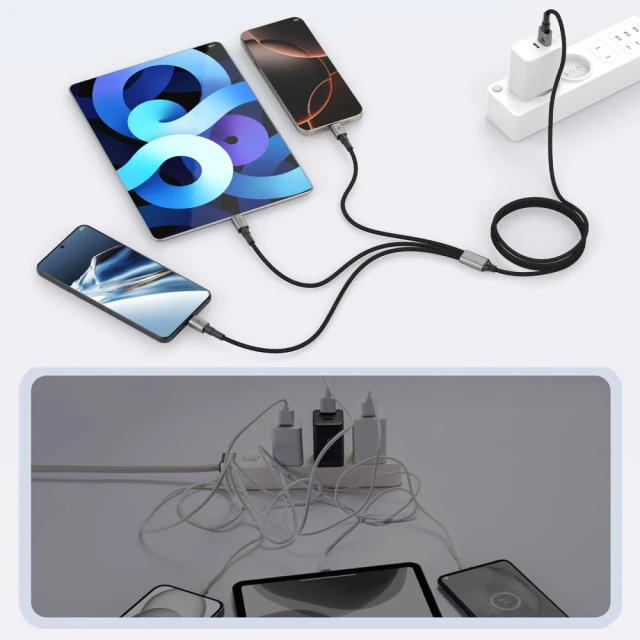 Кабель Tech-Protect UltraBoost 3-in-1 USB-A to Lightning | UCB-C | Micro-USB 15W 1.2 m Iron Grey (5906302330294)