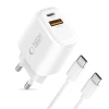 Мережевий зарядний пристрій Tech-Protect NCA20 QC/PD 20W USB-C | USB-A with USB-C to USB-C Cable White (5906302330553)