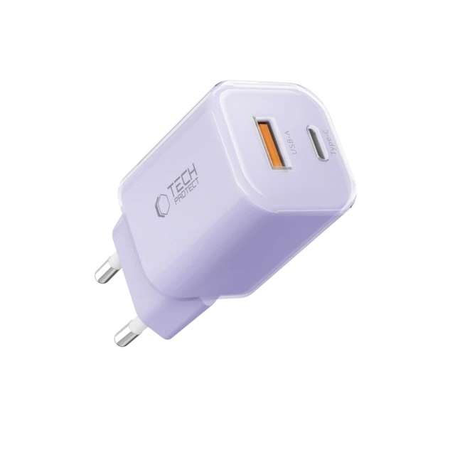 Мережевий зарядний пристрій Tech-Protect NCM33 QC/PD 33W USB-C | USB-A Baby Purple (5906302330607)