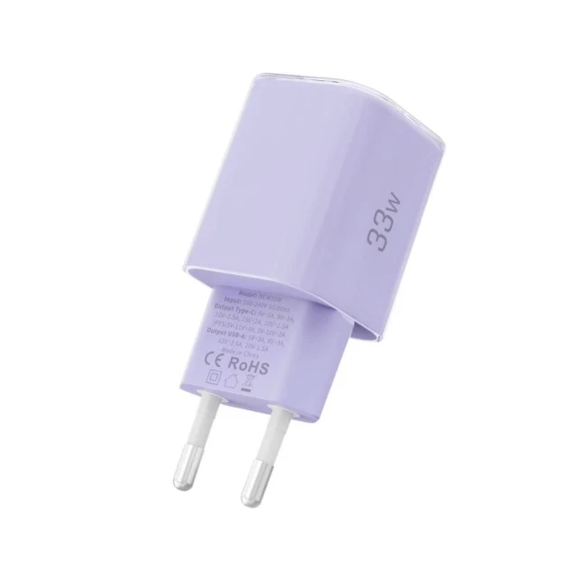 Мережевий зарядний пристрій Tech-Protect NCM33 QC/PD 33W USB-C | USB-A Baby Purple (5906302330607)