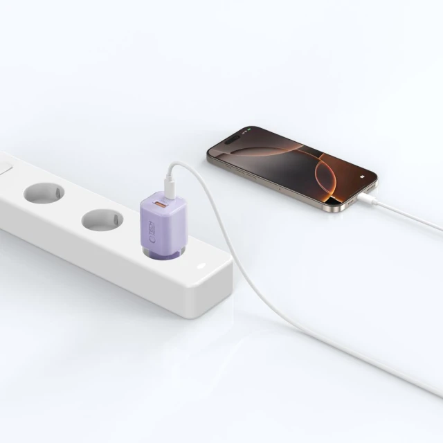 Мережевий зарядний пристрій Tech-Protect NCM33 QC/PD 33W USB-C | USB-A Baby Purple (5906302330607)
